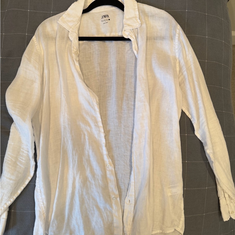 Zara Cream Linen Button-Up Shirt